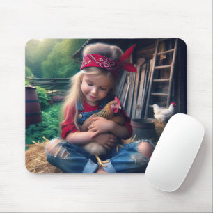 Mousepad Menina abraçando um frango