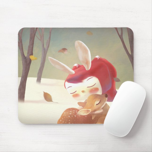 Mousepad Menina Abraçando Veado (Com mouse)
