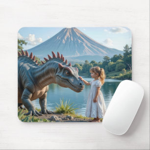 Mousepad Menina Acariciando um Dinossauro