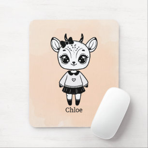 Mousepad Menina Adorável Antílope - Design Fofo de Rabiscos