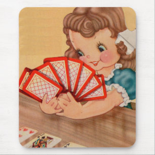 Mousepad menina adorável jogando cartas