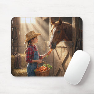 Mousepad Menina Alimentando um Cavalo com Cenouras