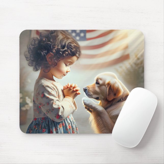 Mousepad Menina Americana com Cachorro Rezando (Com mouse)