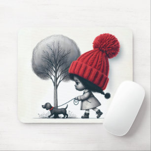 Mousepad Menina Andando Seu Cachorro