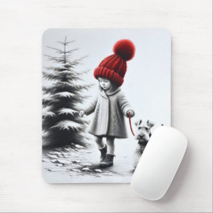 Mousepad Menina andando um galês Terrier