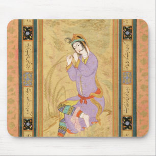 Mousepad Menina assentada que ondula seu cabelo em