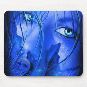MOUSEPAD MENINA AZUL COM MEDO OCULTO COM CRÂNIO