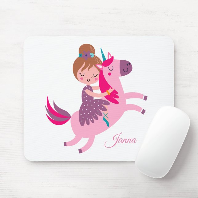 Mousepad Menina Blondie Linda Viajando em Unicórnio (Com mouse)