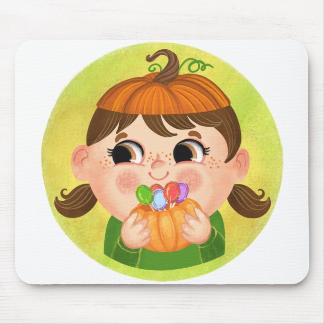 Mousepad Menina bonita numa fantasia de Dia das Bruxas (Frente)