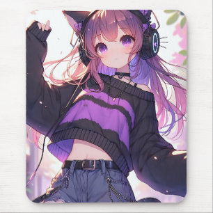 Mousepad Menina bonito de animação em Fones de ouvido com o