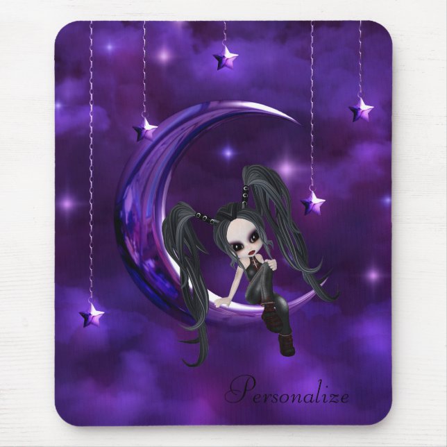 Mousepad Menina bonito do gótico na lua de suspensão (Frente)