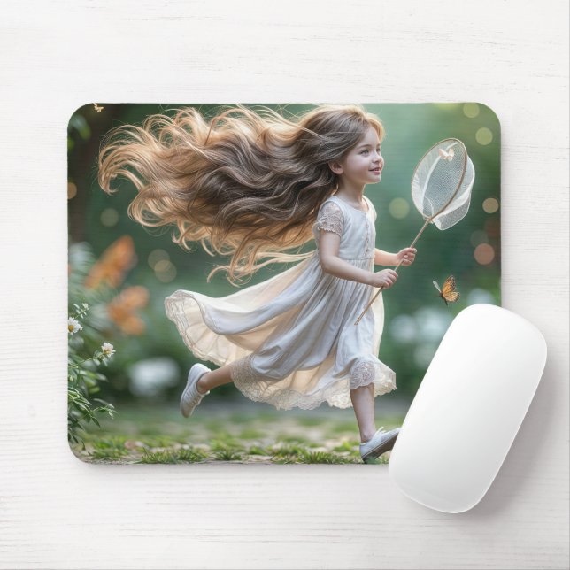 Mousepad Menina caçando borboletas (Com mouse)