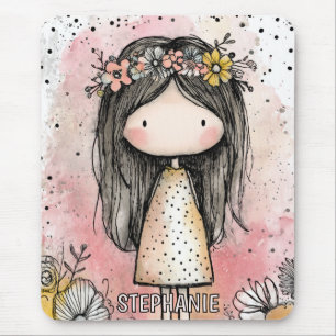 Mousepad Menina Caprichosa Aquarela com Acentos Florais (9)
