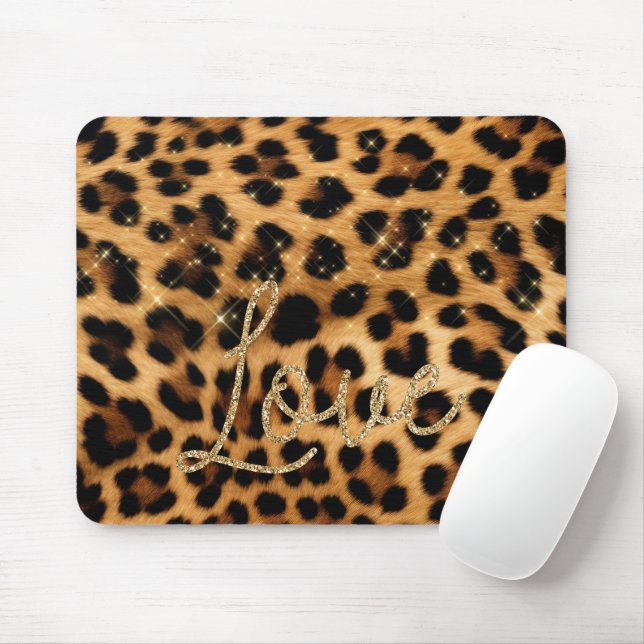 Mousepad Menina Chic Leopard Dourado Com Amor (Com mouse)