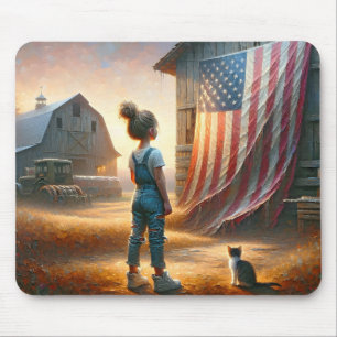 Mousepad Menina Com Bandeira Americana No Velho Barn