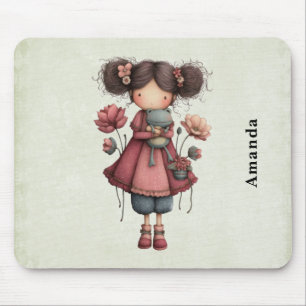 Mousepad Menina com Boneca de Sapo Fofa e Caprichosa