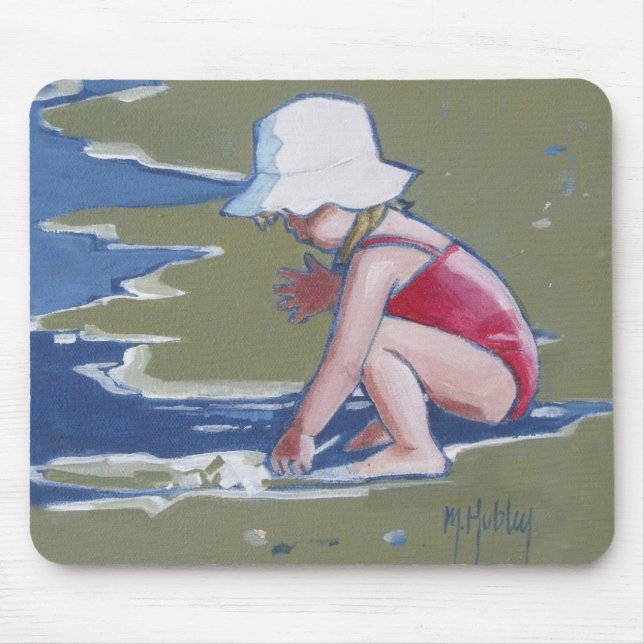 Mousepad Menina com chapéu na praia com ondas (Frente)