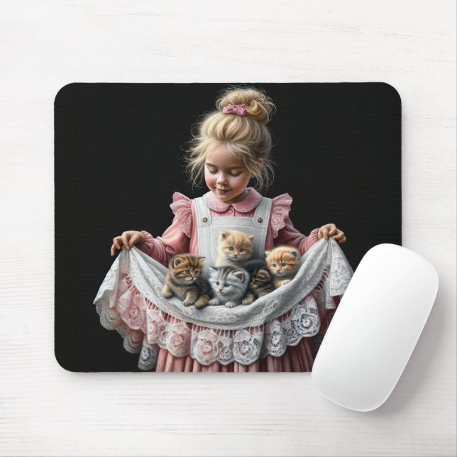 Mousepad Menina Com Gatinhos Em Seu Apron (Com mouse)