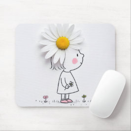 Mousepad Menina com margarida branca