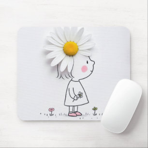Mousepad Menina com margarida branca