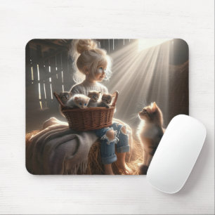 Mousepad Menina Com Uma Cesta De Gatinhos