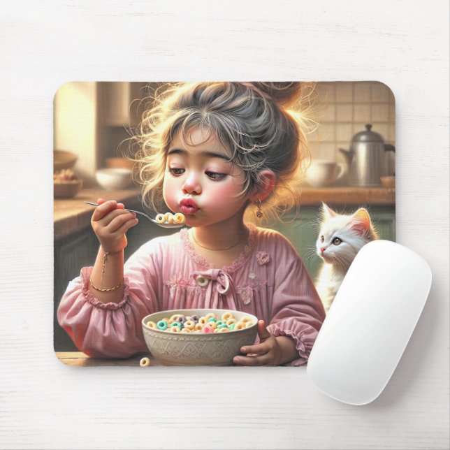 Mousepad Menina Comendo Cereal (Com mouse)