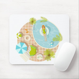 Mousepad Menina da festa de natação na praia de verão de bi