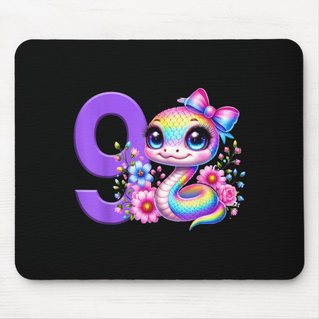 Mousepad Menina de 9 anos de idade Festa de cobra Arco-íris (Frente)