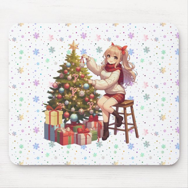 Mousepad Menina de Anime Bonita aparando a árvore (Frente)