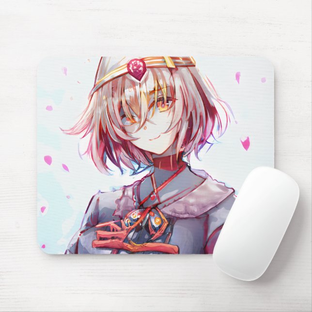 Mousepad Menina de Cabelo Rosa Curto-Frio Waifu Kawaï Anime (Com mouse)