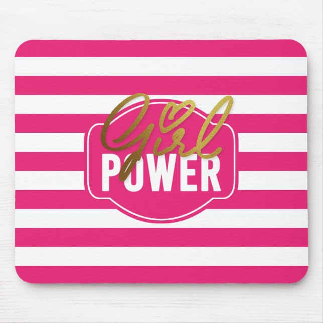 Mousepad Menina de energia - Painel de força branco-rosa e  (Frente)