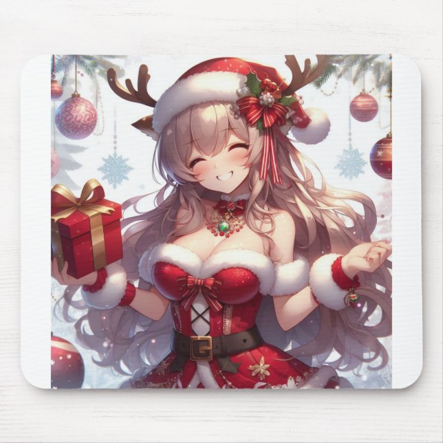 Mousepad Menina de Natal de animação bonita (Frente)