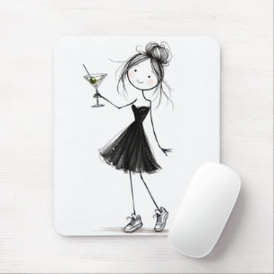 Mousepad Menina de palito de aniversário com Martini