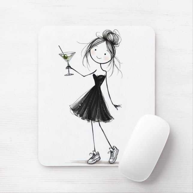 Mousepad Menina de palito de aniversário com Martini (Com mouse)