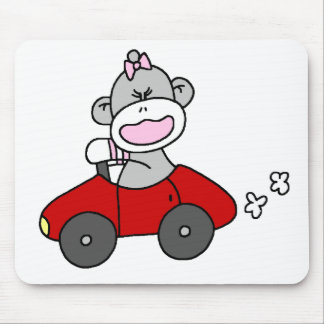 Mousepad Menina do macaco da peúga no carro vermelho