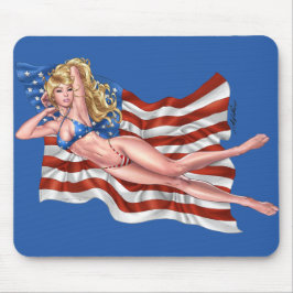Mousepad Menina do Pinup do biquini da bandeira americana