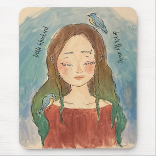 Mousepad Menina dos Pássaros Azuis Não Voem Para Longe