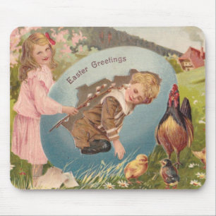 Mousepad Menina e menino vitorianos de Páscoa vintage