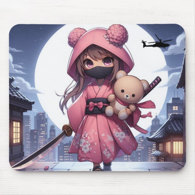 Mousepad Menina e ursinho da guerreira ninja (Frente)