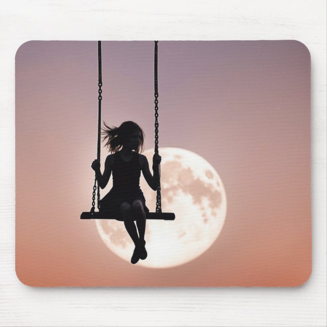 Mousepad Menina Em um Balanço Silhueta Na Lua (Frente)