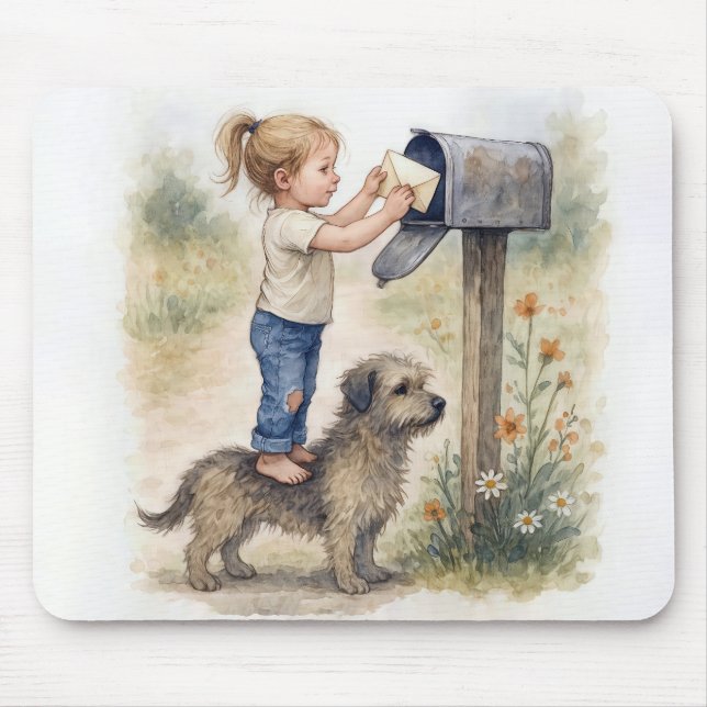 Mousepad Menina Enviando uma Carta (Frente)