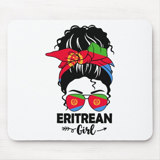 Mousepad Menina Eritreia de Coque Desgrenhado e Bandeira da (Frente)