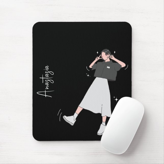 Mousepad Menina estética "Diga Queijo" Personalizável (Com mouse)
