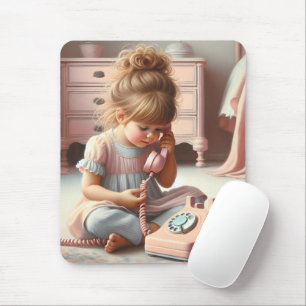 Mousepad Menina Falando No Telefone Rosa