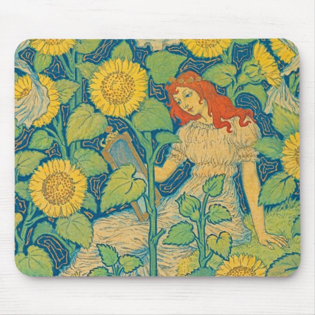 Mousepad Menina Flor no Jardim de Girassol (Frente)