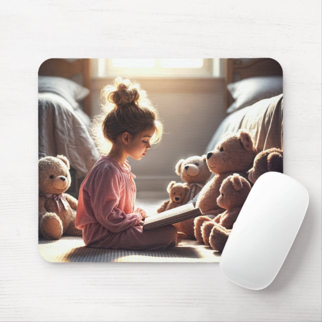 Mousepad Menina Lendo Ursos De Teddy (Com mouse)