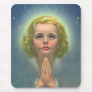 Mousepad Menina Loira Angelical com Auréola e Estrelas Reza
