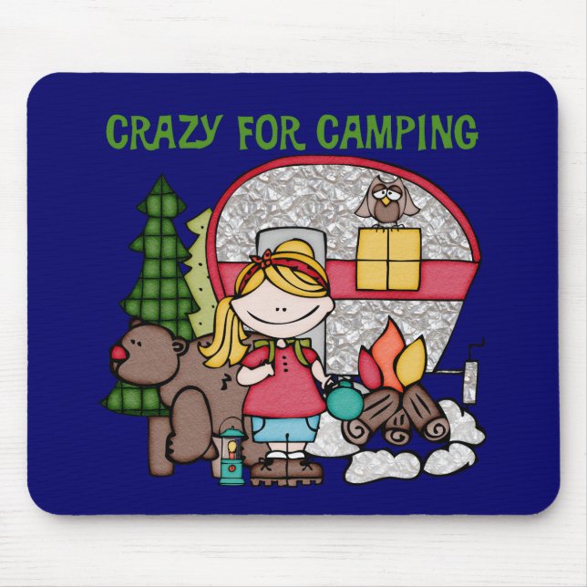 Mousepad Menina loura louca para acampar (Frente)