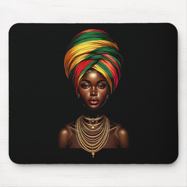 Mousepad Menina Negra Mulher Afro Lenço de Cabeça Turbante  (Frente)