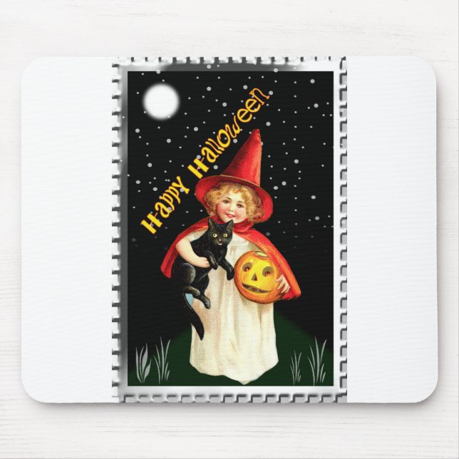 Mousepad Menina Nostálgica, Jack-o’-lantern e Gato (Frente)